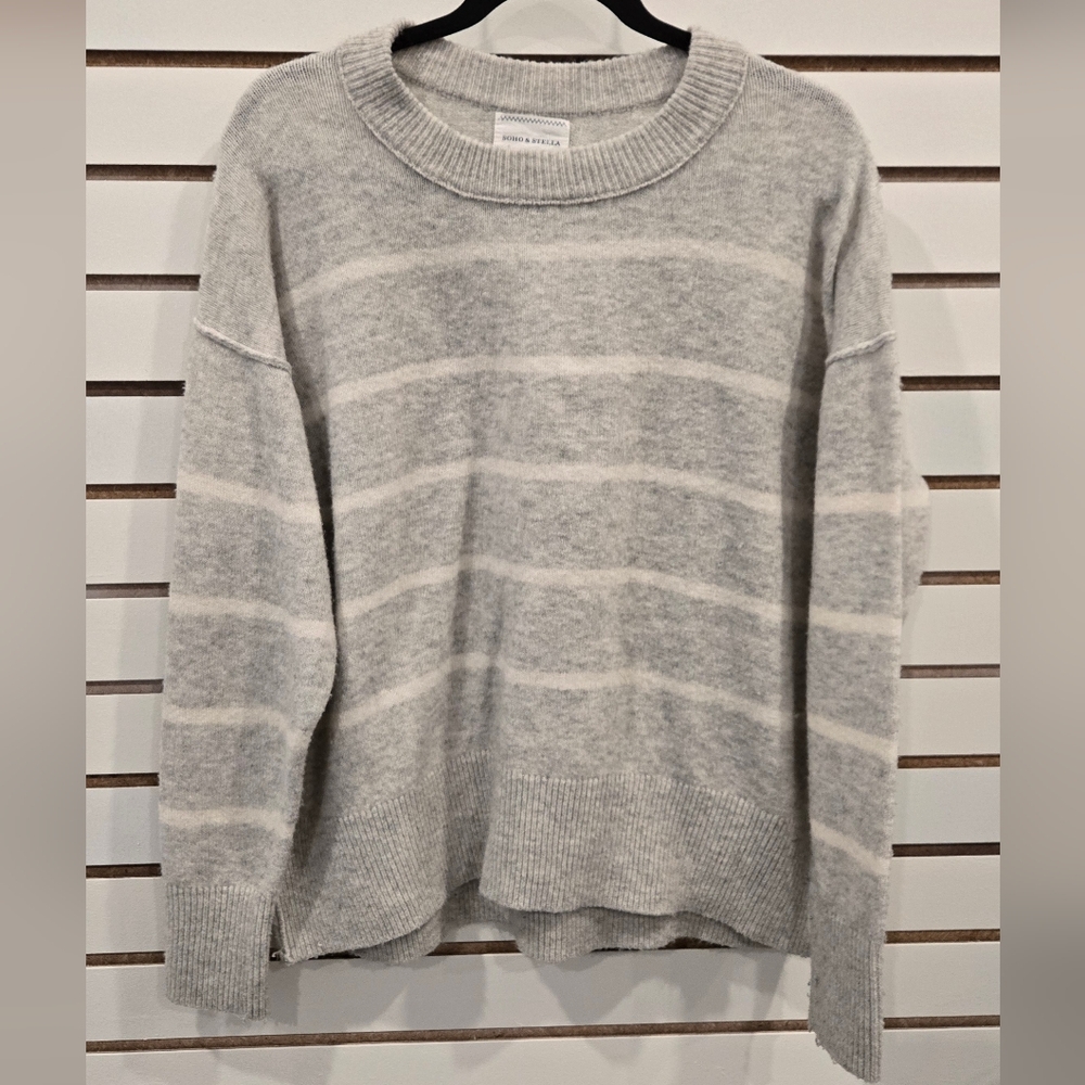 Soft Gray Striped Crewneck Sweater by Vince